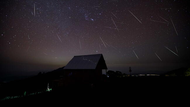 Geminid Meteor in the night sky on Mae Suek, Mae Chaem Chiang Mai, Thailand.