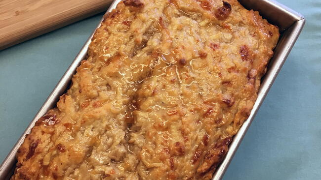 a pan of apple cheese bread